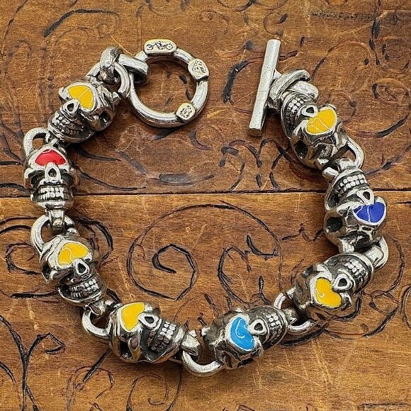 Stoplight Starlingear Vintage Japanese One Eyed 8 Skull Silver Bracelet - Picture 1 of 6